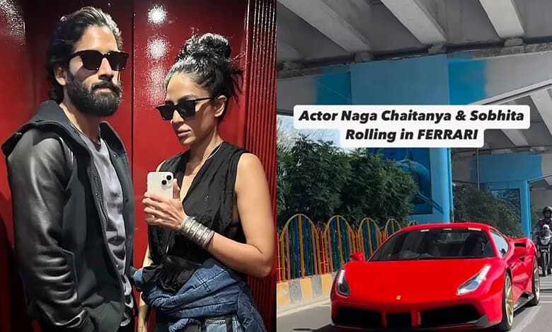 Video: Naga Chaitanya, Sobhita in red Ferrari at Jubilee Hills