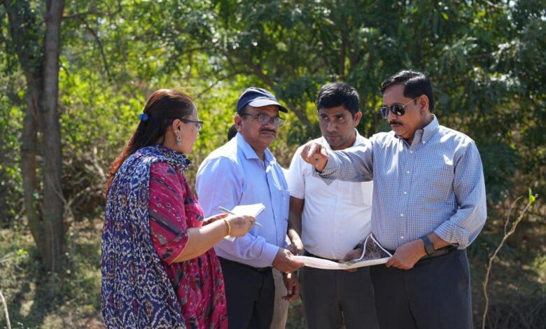 Hyderabad Metro Rail MD NVS Reddy with other officials during the inspection.