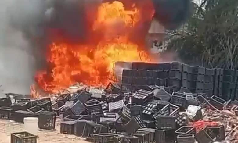 Massive fire breaks out at plastic crate warehouse in Quthbullapur