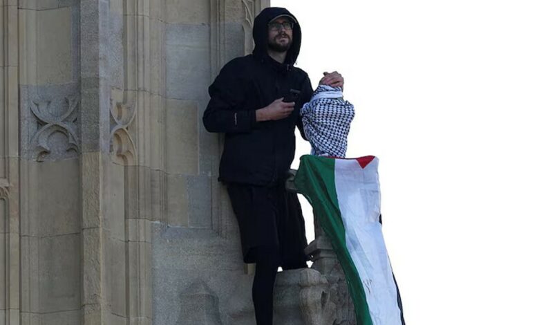 Man with Palestinian flag arrested after 16-hour standoff on Big Ben