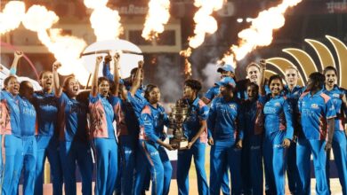 Mumbai Indians players celebrate their win against Delhi Capitals in the Women's Premier League (WPL) 2025 final cricket match, in Mumbai, Saturday, March 15, 2025. (PTI Photo/