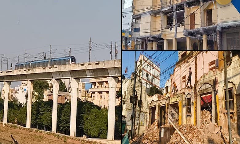 Image of ongoing Hyderabad Metro rail works.