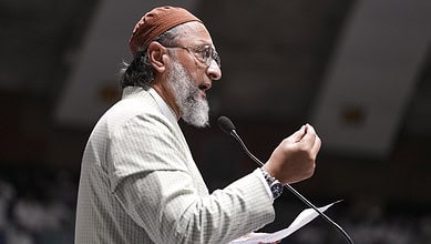 AIMIM chief Asaduddin Owaisi speaks during the Save Waqf Conference.