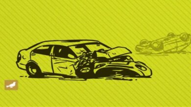 A representational image depicting a car accident