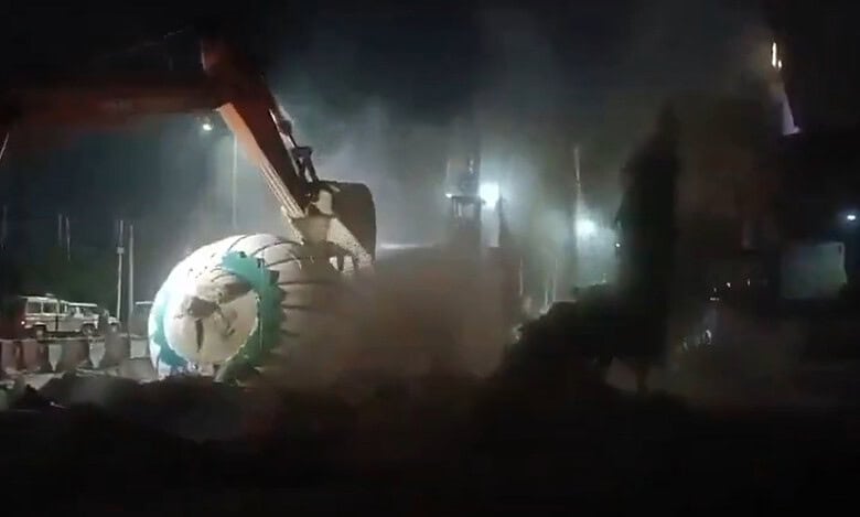 A video has surfaced online showing the bulldozer as it brings down the dome of the dargah at night.