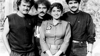 Four Indian actors from the 1990s posing together outdoors.