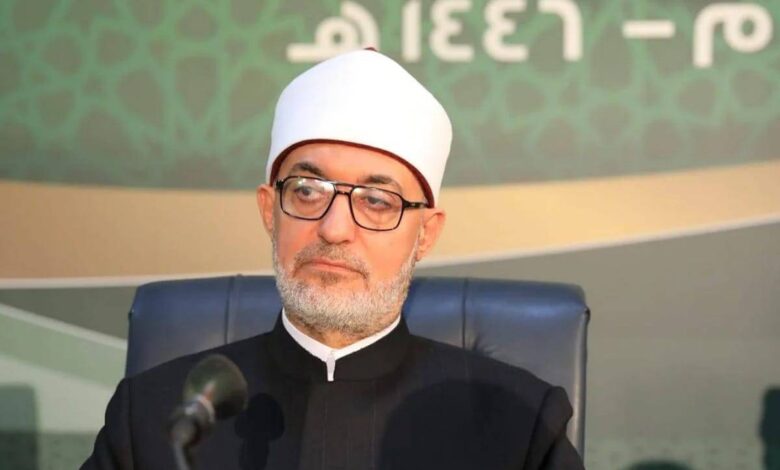 The photo shows Egypt’s Grand Mufti Nazir Ayyad speaking at a press conference in Cairo.
