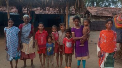 The image shows the Gothikoyas of Ramanakkapeta in Aswaraopeta mandal of Bhadradri-Kothagudem district, who were evicted from their agricultural lands a month ago.