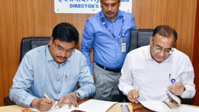 HYDRAA commissioner AV Ranganath and NRSC director Dr Prakash Chauhan sign MoU