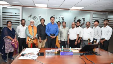 The image shows HYDRAA commissioner AV Ranganath felicitating his legal team after winning legal fight in City Civil Court on Bathukamma Kunta on April 22, 2025.