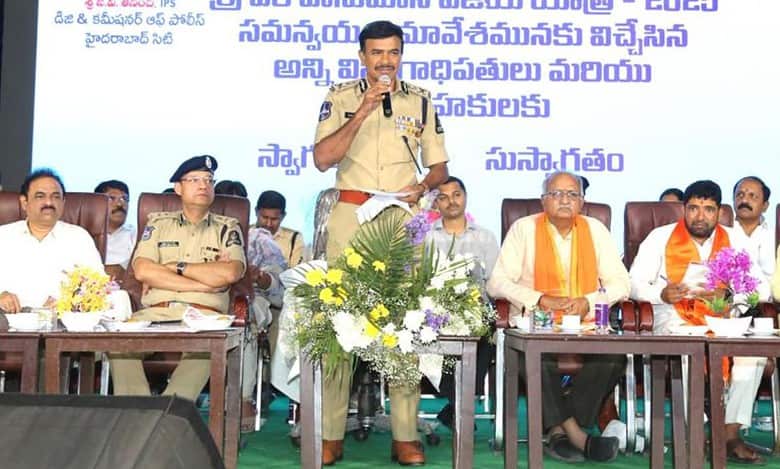 Hyderabad police chief speaks at a meet ahead of Hanuman Yatra