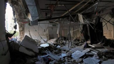 The outpatient and laboratory wards of the Al-Ahli Arab Baptist hospital are seen after being hit by an Israeli army strike.