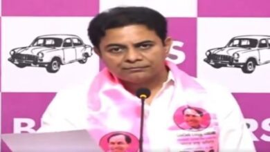 BRS working president KTR holds a press conference at Telangana Bhavan in Hyderabad