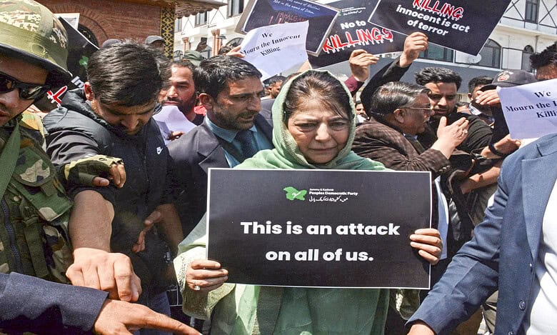 PDP protest against Pahalgam terror attack
