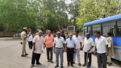 The image shows police preventing NIRDPR's pensioners from entering the institution's campus on April 19, 2025.