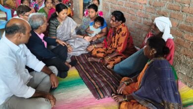 Chairman of Telangana Gulf Migrant Workers Welfare Committee consoling the family of Ashtapu Prem Sagar in Soan village, Nirmal district, Telangana.