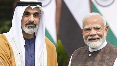Prime Minister Narendra Modi with Abu Dhabi_s Crown Prince Sheikh Khaled bin Mohamed bin Zayed Al Nahyan