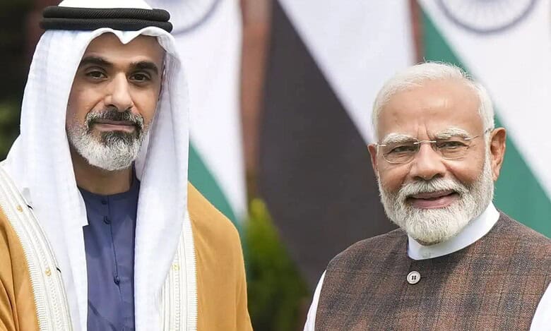 Prime Minister Narendra Modi with Abu Dhabi_s Crown Prince Sheikh Khaled bin Mohamed bin Zayed Al Nahyan