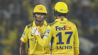 CSK's Shaik Rasheed and Rachin Ravindra batting together during IPL 2025 match against Lucknow Super Giants at Bharat Ratna Shri Atal Bihari Vajpayee Ekana Cricket Stadium.