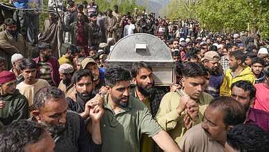 Funeral procession of Syed Adil Hussain Shah who died saving tourists in Pahalgam terror attack.