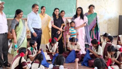 The image shows TGSWREIS secretary Alugu Varshini with the students during the inaugural day of the summer camp at TGSWRFAS in Malkajgiri on April 22, 2025.