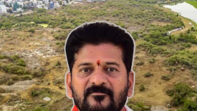 A background of University of Hyderabad with CM Revanth Reddy in the fore ground