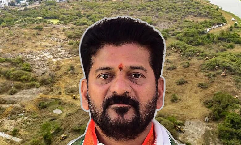 A background of University of Hyderabad with CM Revanth Reddy in the fore ground