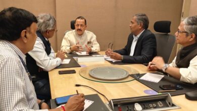 Union Minister of State for Science & Technology Jitendra Singh at a meeting with the directors of three premier CSIR laboratories based in Hyderabad