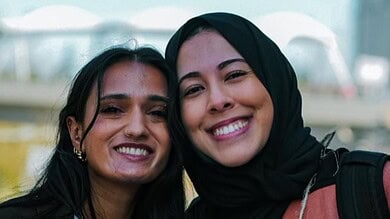 The image displays the pictures of now terminated Microsoft employees - Ibtihal Aboussad and Vaniya Agrawal- in April 2025