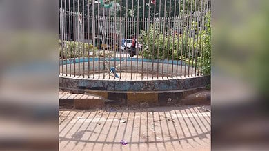 The image displays the two-decade-old fountain in front of the Falaknuma police station complex. April 12, 2025