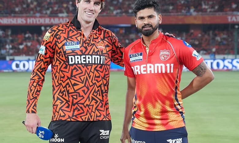 The image displays captains of Sunrisers Hyderabad and Punjab Kings - Pat Cummins and Shreyas Iyer. April 12, 2025
