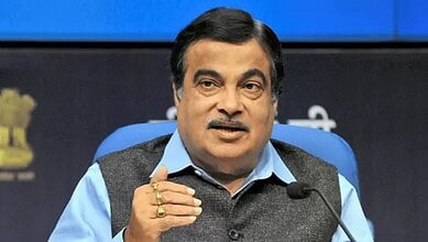 The image shows a picture of Union road and transport minister Nitin Gadkari. April 22, 2025