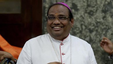 The image displays a picture of Archbishop Anthony Poola. April 22, 2025