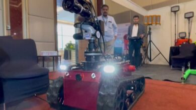 Firefighter robot displaying its skills in Hyderabad