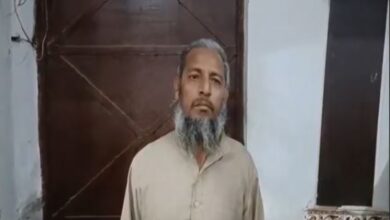 A man records statement with the police after being arrested for hoisting Palestinian flag at home in Meerut in UP