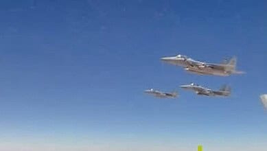 Saudi Royal Air Force F-15 fighter jets escort Indian Prime Minister Narendra Modi’s aircraft as it enters Saudi airspace en route to Jeddah, during official visit on April 22