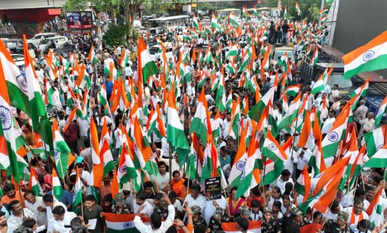 A massive Tiranga rally was organised at Tank Bund in Hyderabad on May 17, to highlight the success of ‘Operation Sindoor’.