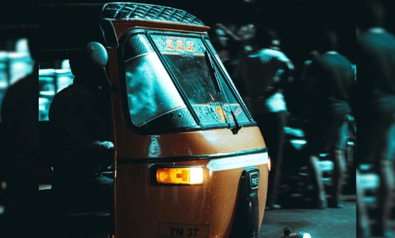 A dimly lit auto-rickshaw at night, symbolising the life of a Hyderabad auto driver who died after alleged police brutality in Rajendranagar.