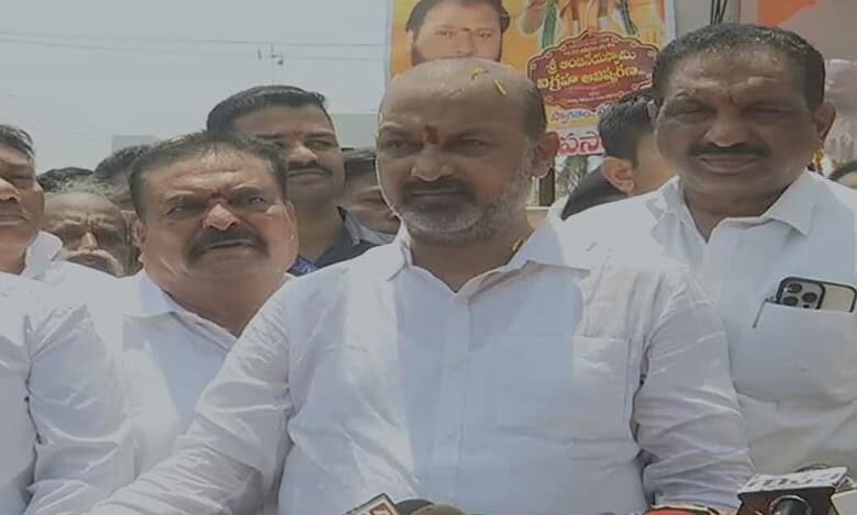 Union minister Bandi Sanjay Kumar addresses the media in Karimnagar on Sunday May 4,2025