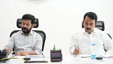 Telangana CM Revanth Reddy reviews arrangements for the Miss World 2025 pageant at the ICCC on Monday, May 5.