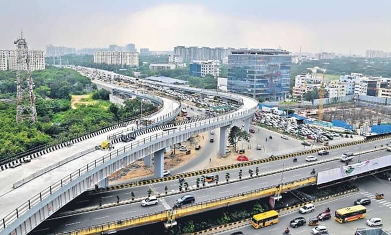GHMC commissioner RV Karnan inspects the phase 2 works of the Shilpa Layout flyover on Saturday, May 3.