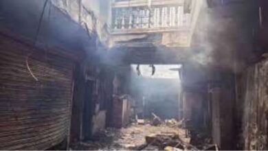 Image of burned down building in Gulzar House for story of survey of old buildings in Hyderabad