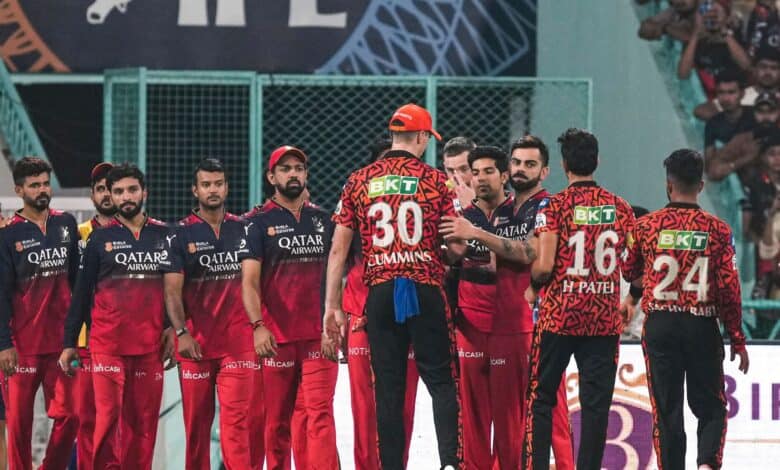 Lucknow: Players exchange greetings after the end of the IPL T20 cricket match between Sunrisers Hyderabad and Royal Challengers Bengaluru at Bharat Ratna Shri Atal Bihari Vajpayee Ekana Cricket Stadium, in Lucknow, Uttar Pradesh, Friday, May 23, 2025. SRH won the match by 42 runs. (PTI Photo/Manvender Vashist Lav)