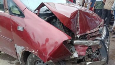Image of the car damaged after crashing into multiple parked vehicles on Milad Road on Wednesday May 28.