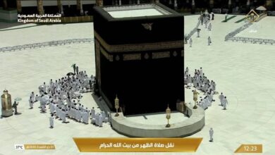 Pilgrims perform Tawaf around the Kaaba in a nearly empty Mataf area at Makkah’s Grand Mosque.