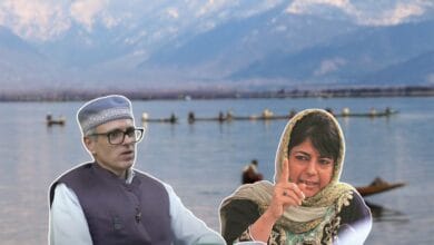 Omar Abdullah and Mehbooba Mufti with the Tulbul Project in the background