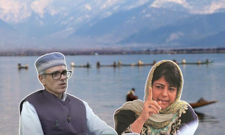 Omar Abdullah and Mehbooba Mufti with the Tulbul Project in the background