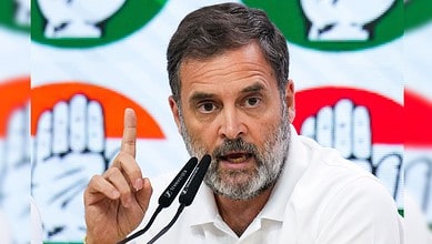 Rahul Gandhi at a press conference April 30 2025