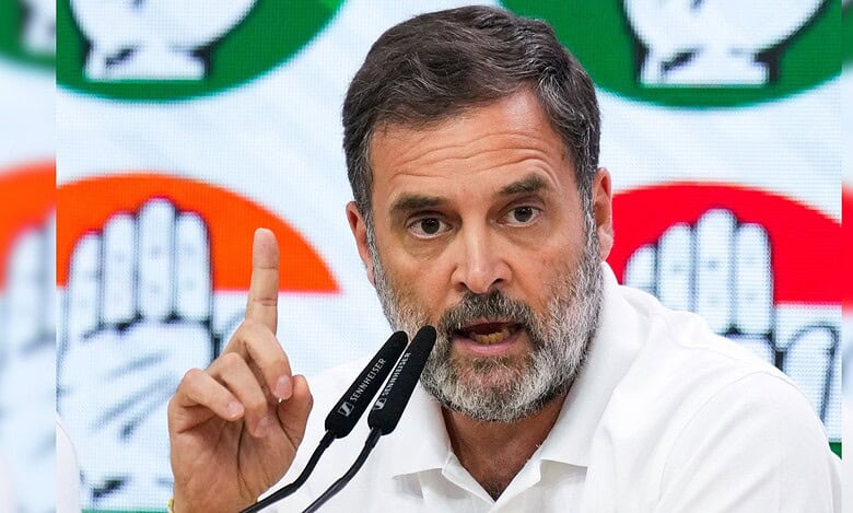 Rahul Gandhi at a press conference April 30 2025