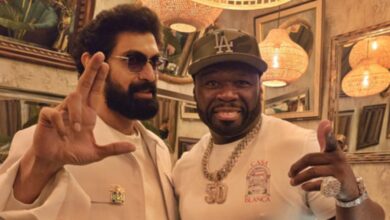 Rana Daggubati poses with 50 Cent, Cuba Gooding Jr. and Flo Rida